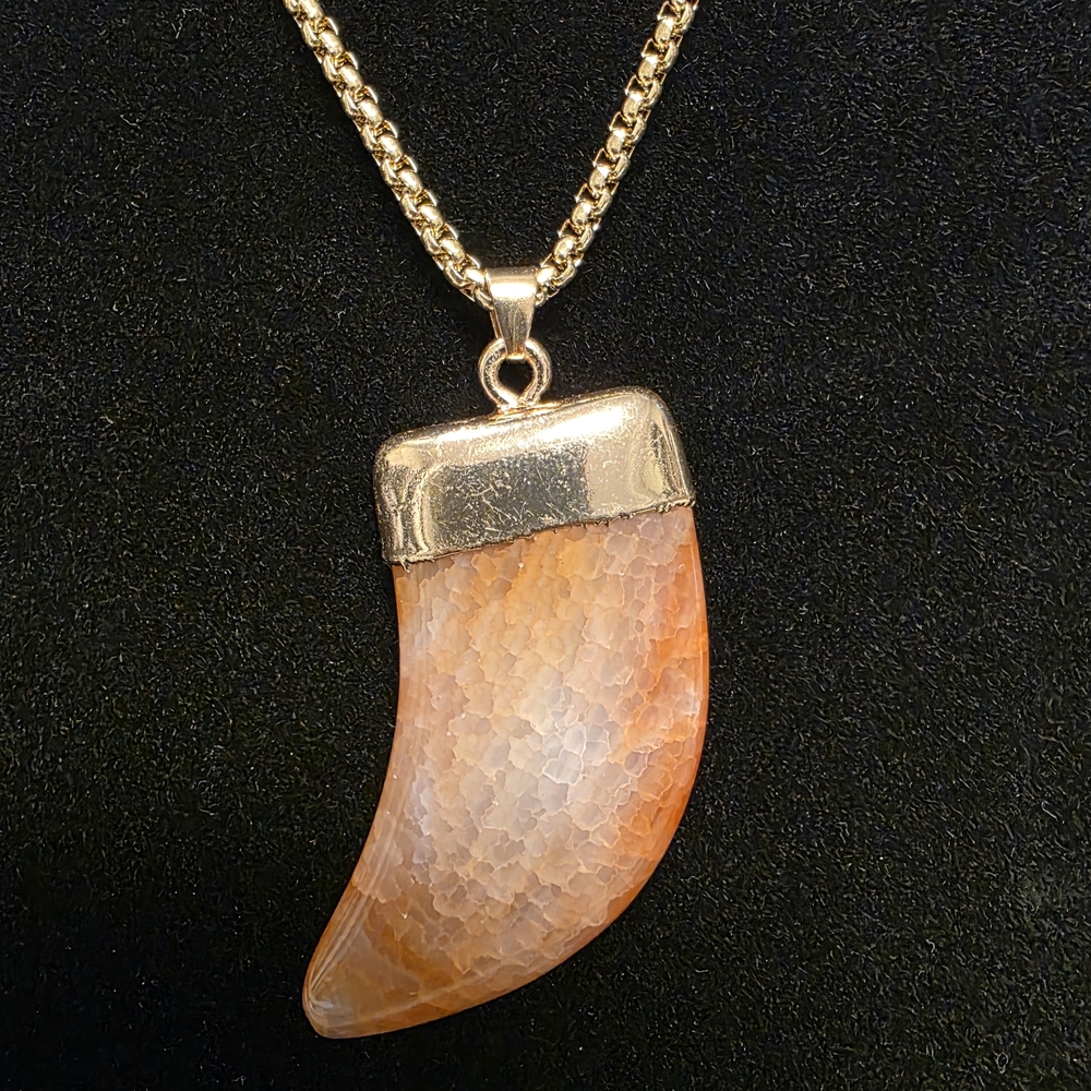 Gold-Tone Carnelian with Crackle Quartz Horn Pendant Necklace
